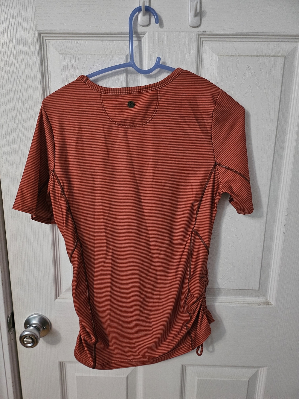 Prana Women's Short Sleeve Swim Tee in Rust Red with Fine Stripe